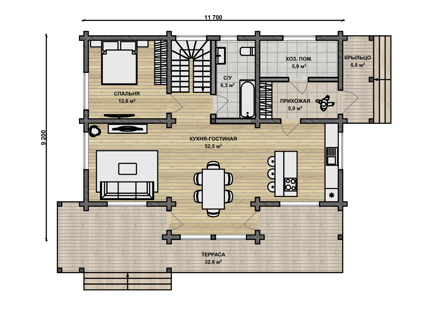 Планировка «Актау» — первый этаж, 121,3 м²
